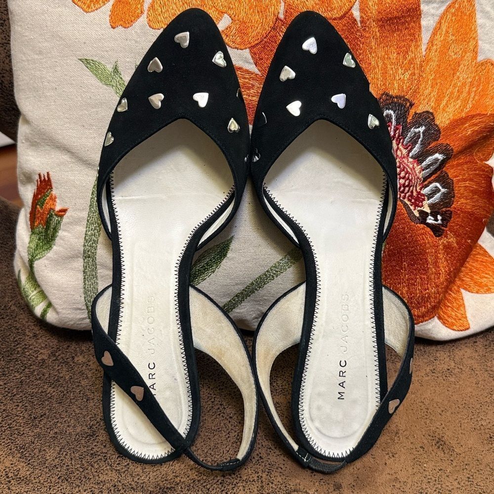 MARC JACOBS HEART SLINGBACK SUEDE STUDDED D’ORSAY KITTEN HEELS ITALY GVC SZ 8.5M